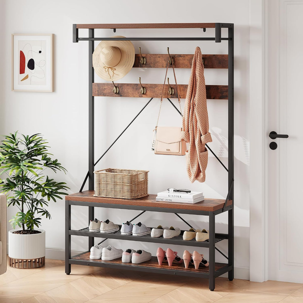 Industrial Entryway Hall Tree Storage Bench