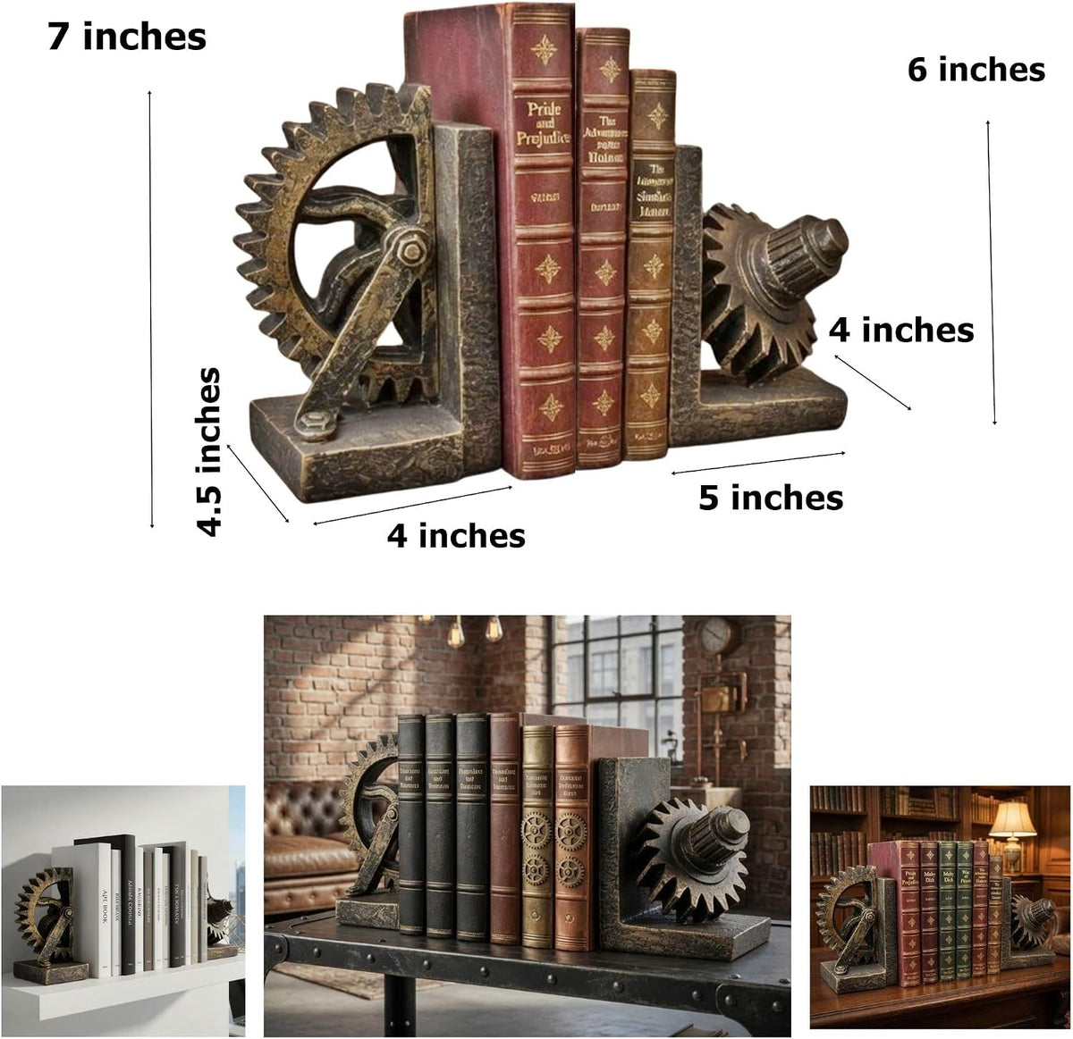 Vintage Industrial Decorative Bookend Statues
